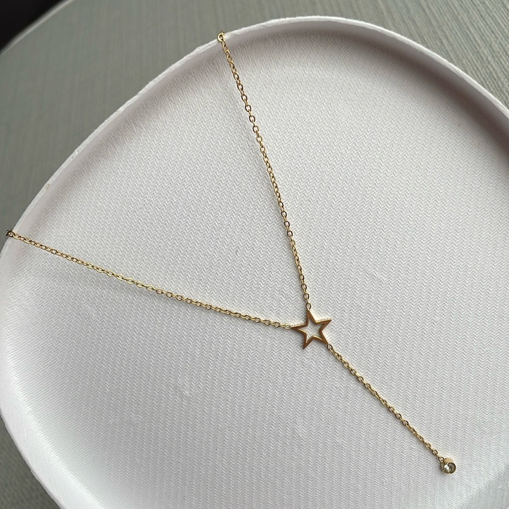 18k gold plated Y chain necklace with cute star design